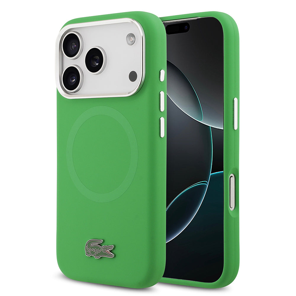 iPhone 17 Pro Kılıf Lacoste Orijinal Lisanslı M-safe Şarj Özellikli İkonik Logolu Metal Kamera Çerçeveli Silikon Kılıf