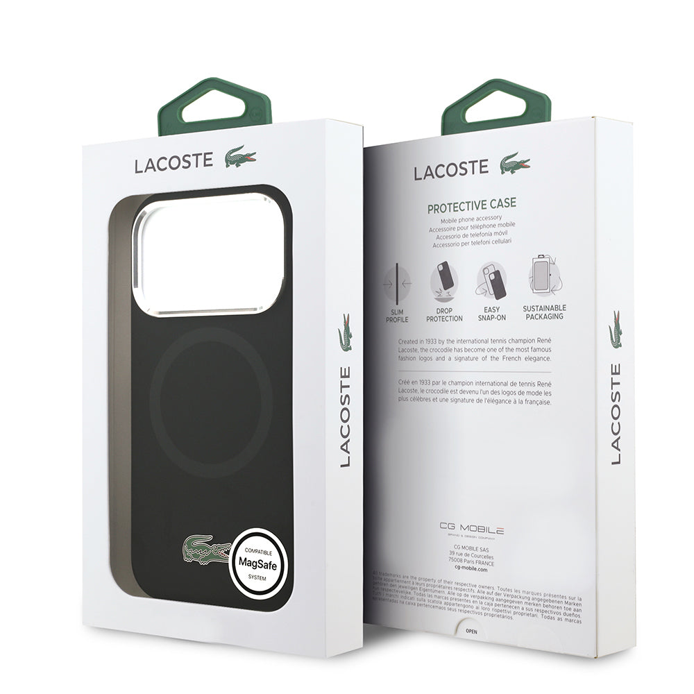 iPhone 17 Pro Kılıf Lacoste Orijinal Lisanslı M-safe Şarj Özellikli İkonik Logolu Metal Kamera Çerçeveli Silikon Kılıf