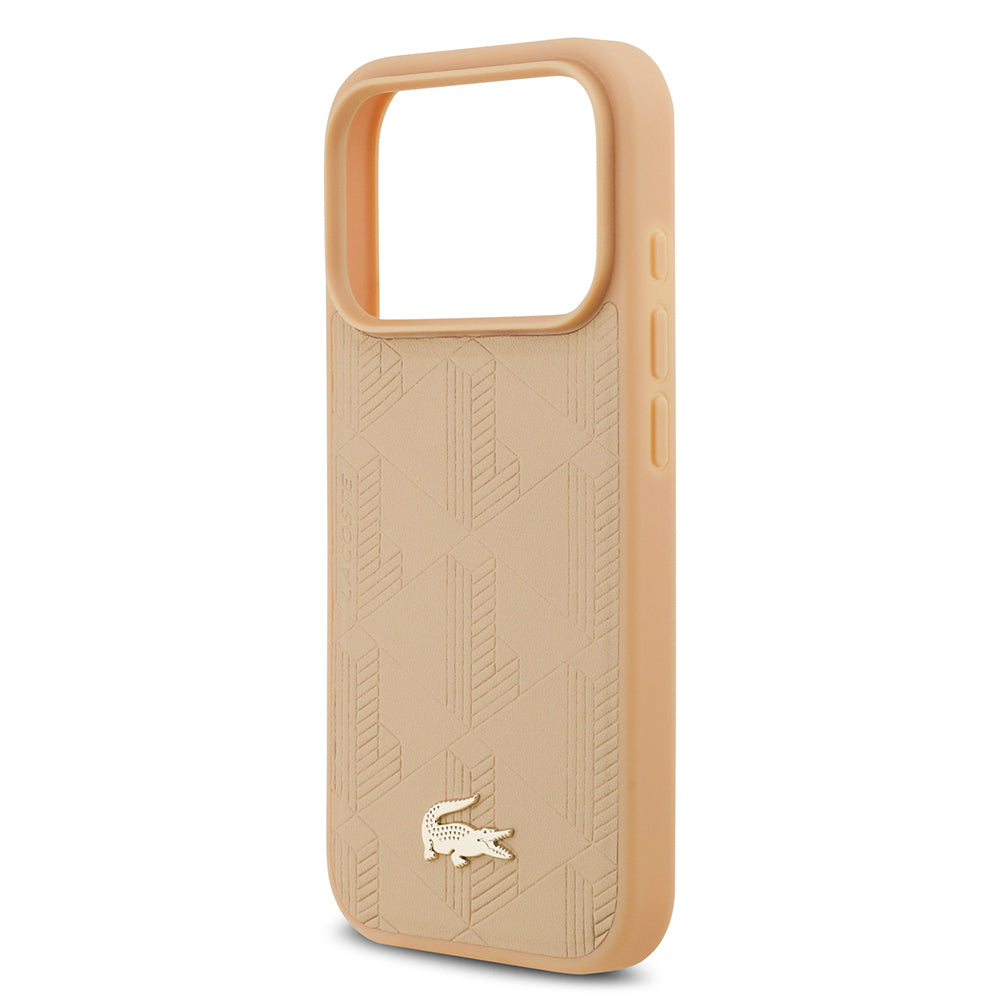 iPhone 17 Pro Kılıf Lacoste Orijinal Lisanslı M-safe Şarj Özellikli PU Deri Tasarımlı Karışık Monogram Desenli Kılıf