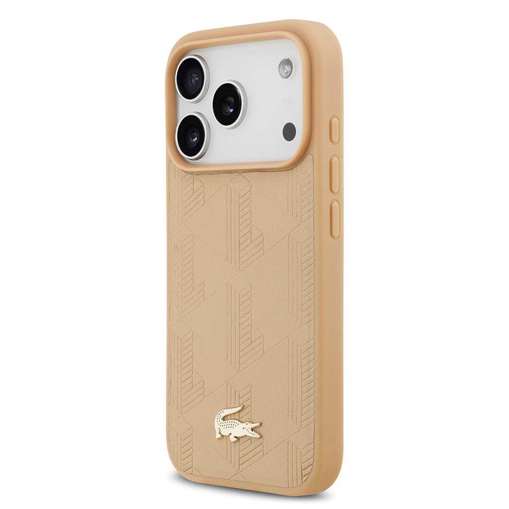 iPhone 17 Pro Kılıf Lacoste Orijinal Lisanslı M-safe Şarj Özellikli PU Deri Tasarımlı Karışık Monogram Desenli Kılıf