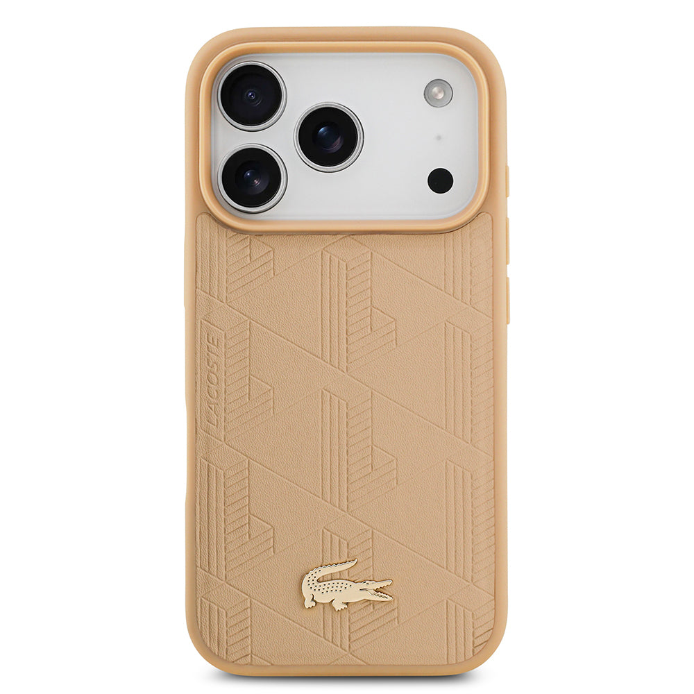 iPhone 17 Pro Kılıf Lacoste Orijinal Lisanslı M-safe Şarj Özellikli PU Deri Tasarımlı Karışık Monogram Desenli Kılıf