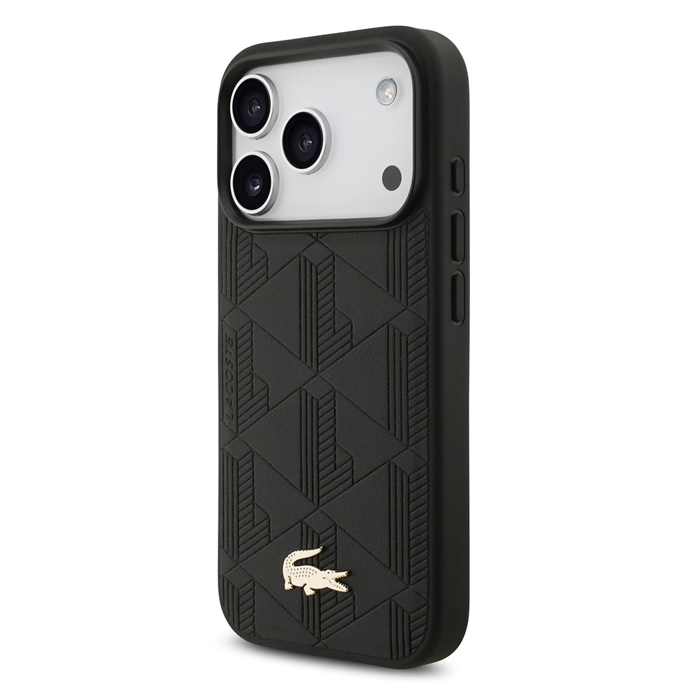 iPhone 17 Pro Kılıf Lacoste Orijinal Lisanslı M-safe Şarj Özellikli PU Deri Tasarımlı Karışık Monogram Desenli Kılıf