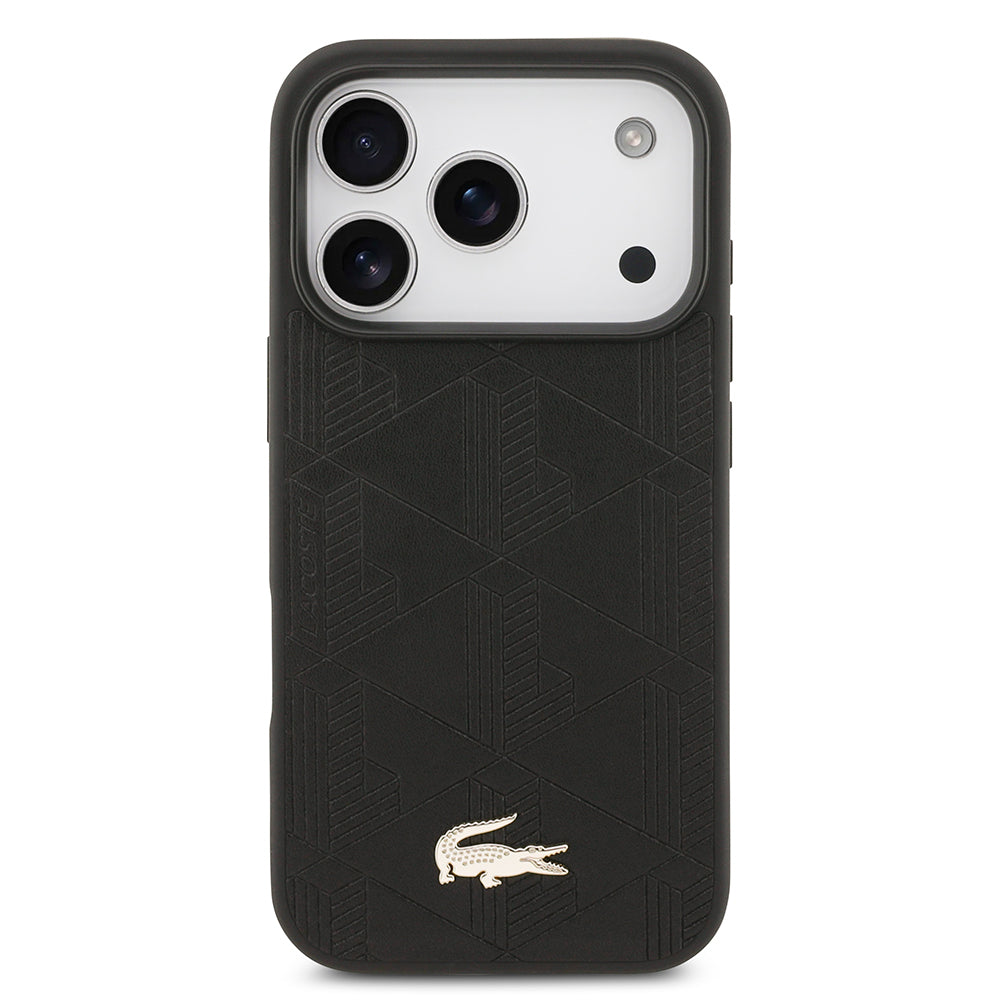 iPhone 17 Pro Kılıf Lacoste Orijinal Lisanslı M-safe Şarj Özellikli PU Deri Tasarımlı Karışık Monogram Desenli Kılıf