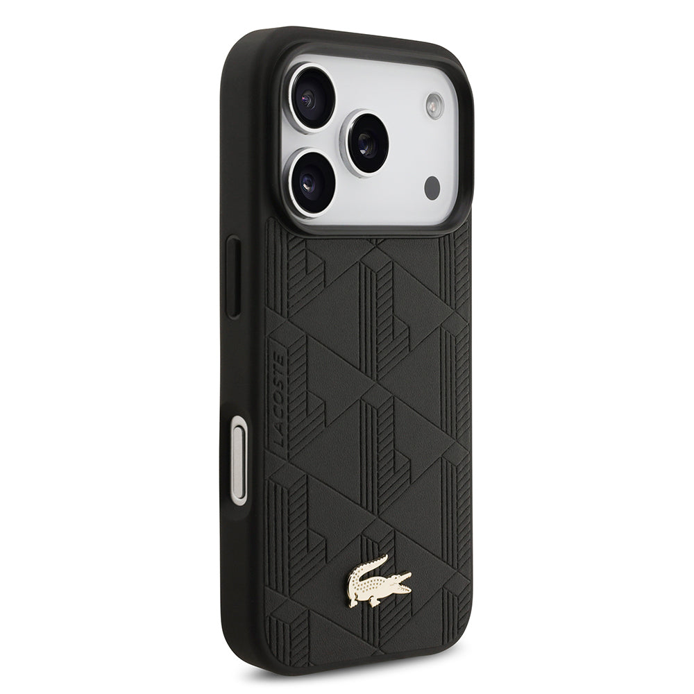 iPhone 17 Pro Kılıf Lacoste Orijinal Lisanslı M-safe Şarj Özellikli PU Deri Tasarımlı Karışık Monogram Desenli Kılıf