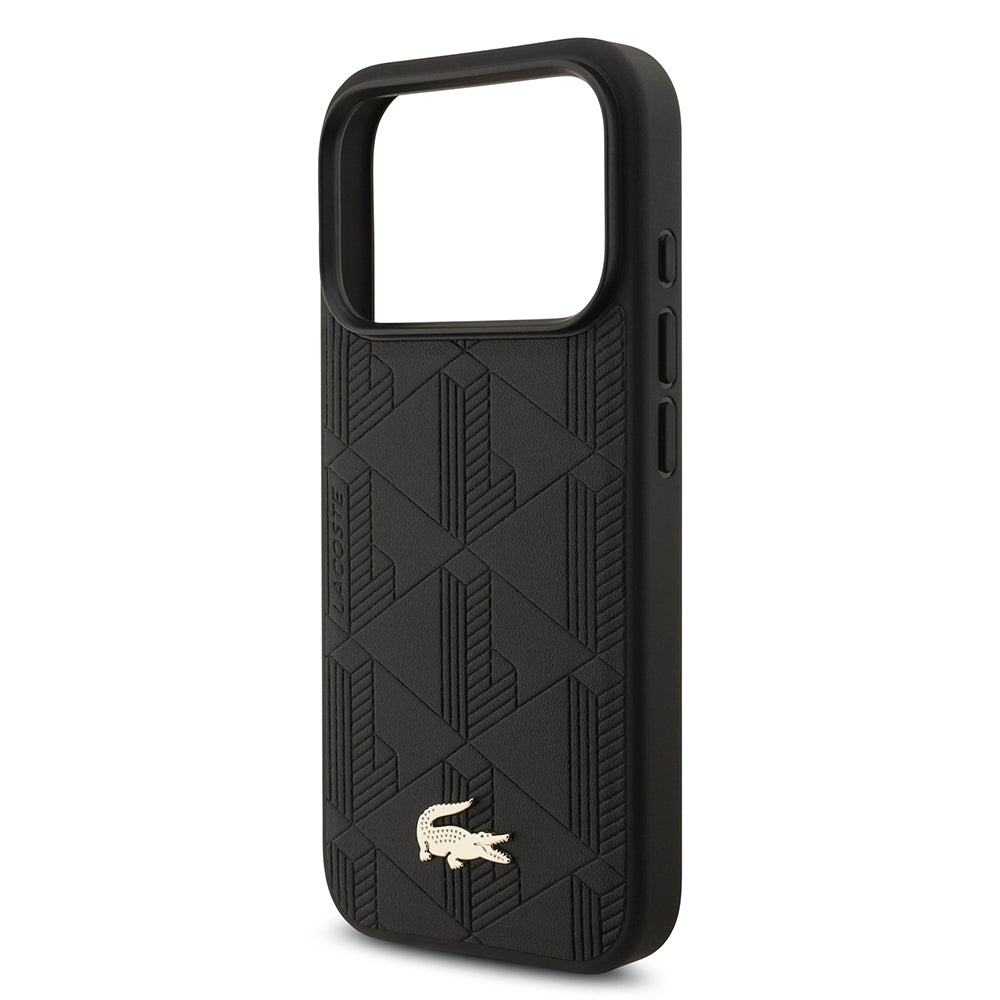 iPhone 17 Pro Kılıf Lacoste Orijinal Lisanslı M-safe Şarj Özellikli PU Deri Tasarımlı Karışık Monogram Desenli Kılıf