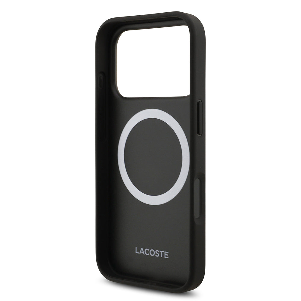 iPhone 17 Pro Kılıf Lacoste Orijinal Lisanslı M-safe Şarj Özellikli PU Deri Tasarımlı Karışık Monogram Desenli Kılıf