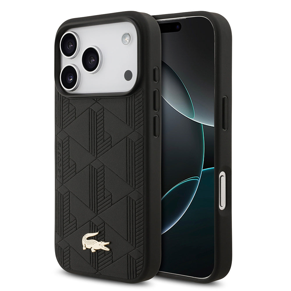 iPhone 17 Pro Kılıf Lacoste Orijinal Lisanslı M-safe Şarj Özellikli PU Deri Tasarımlı Karışık Monogram Desenli Kılıf