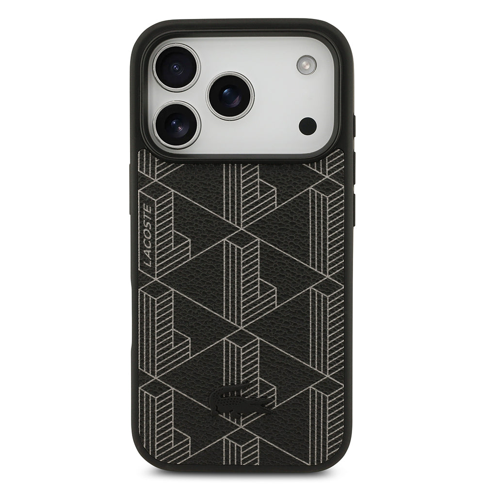 iPhone 17 Pro Kılıf Lacoste Orijinal Lisanslı M-safe Şarj Özellikli PU Deri Tasarımlı Kartlıklı Karışık Monogram Desenli Kılıf