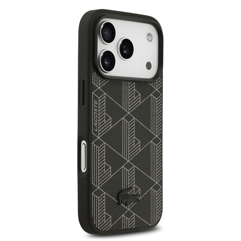 iPhone 17 Pro Kılıf Lacoste Orijinal Lisanslı M-safe Şarj Özellikli PU Deri Tasarımlı Kartlıklı Karışık Monogram Desenli Kılıf