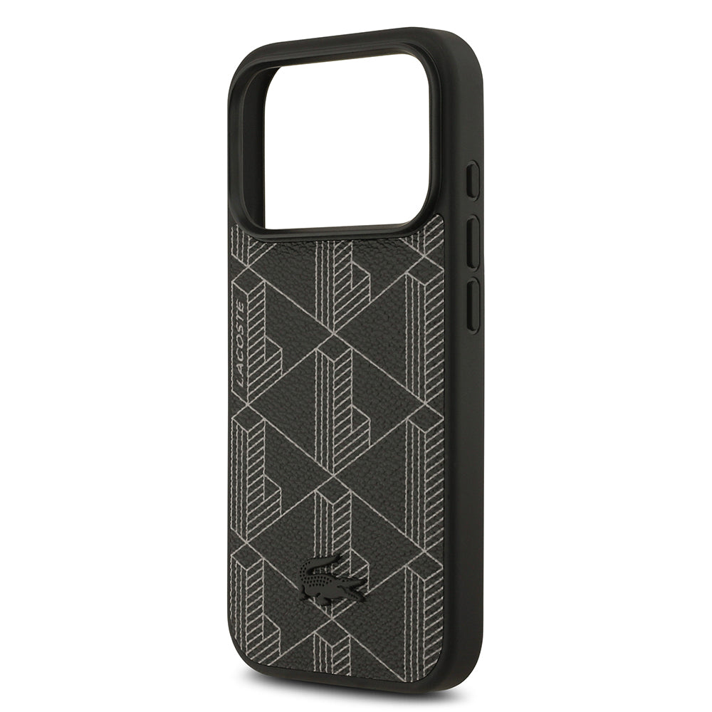 iPhone 17 Pro Kılıf Lacoste Orijinal Lisanslı M-safe Şarj Özellikli PU Deri Tasarımlı Kartlıklı Karışık Monogram Desenli Kılıf