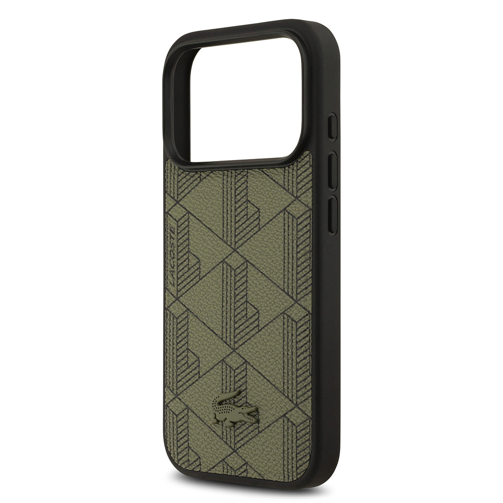 iPhone 17 Pro Kılıf Lacoste Orijinal Lisanslı M-safe Şarj Özellikli PU Deri Tasarımlı Kartlıklı Karışık Monogram Desenli Kılıf