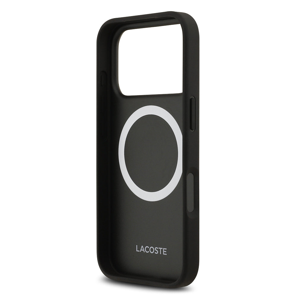 iPhone 17 Pro Kılıf Lacoste Orijinal Lisanslı M-safe Şarj Özellikli PU Deri Tasarımlı Kartlıklı Karışık Monogram Desenli Kılıf