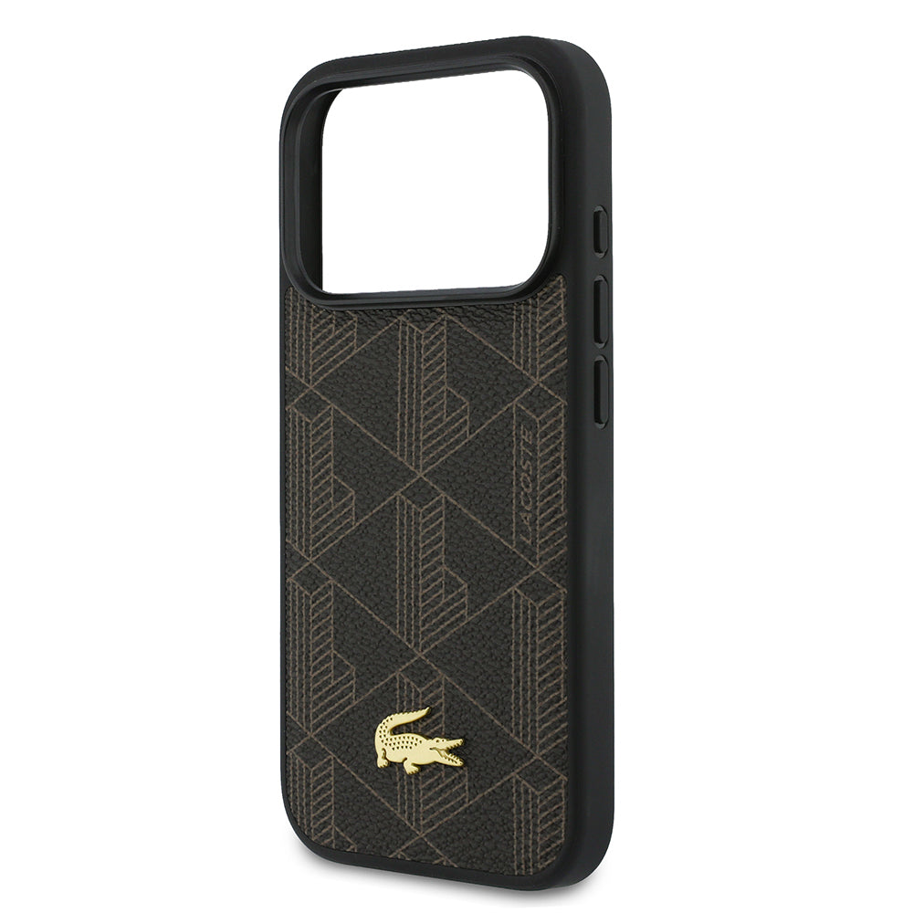 iPhone 17 Pro Kılıf Lacoste Orijinal Lisanslı M-safe Şarj Özellikli PU Deri Tasarımlı Kartlıklı Karışık Monogram Desenli Kılıf
