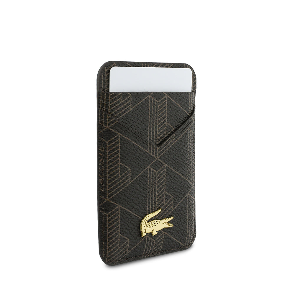 iPhone 17 Pro Kılıf Lacoste Orijinal Lisanslı M-safe Şarj Özellikli PU Deri Tasarımlı Kartlıklı Karışık Monogram Desenli Kılıf