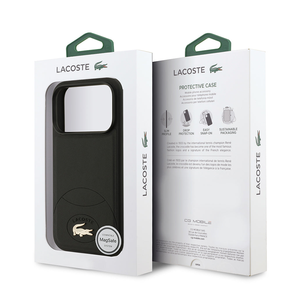 iPhone 17 Pro Kılıf Lacoste Orijinal Lisanslı M-safe Şarj Özellikli PU Deri Tasarımlı Metal Logolu Kılıf
