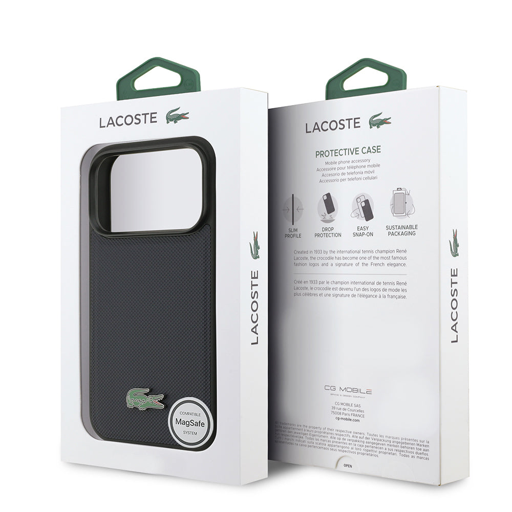 iPhone 17 Pro Kılıf Lacoste Orijinal Lisanslı M-safe Şarj Özellikli PU Pike Desenli Metal Logolu Kılıf