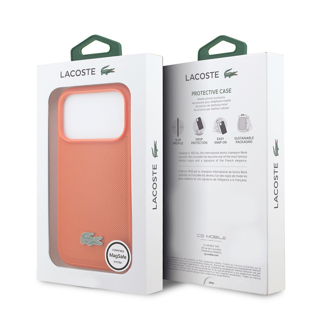 iPhone 17 Pro Kılıf Lacoste Orijinal Lisanslı M-safe Şarj Özellikli PU Pike Desenli Metal Logolu Kılıf