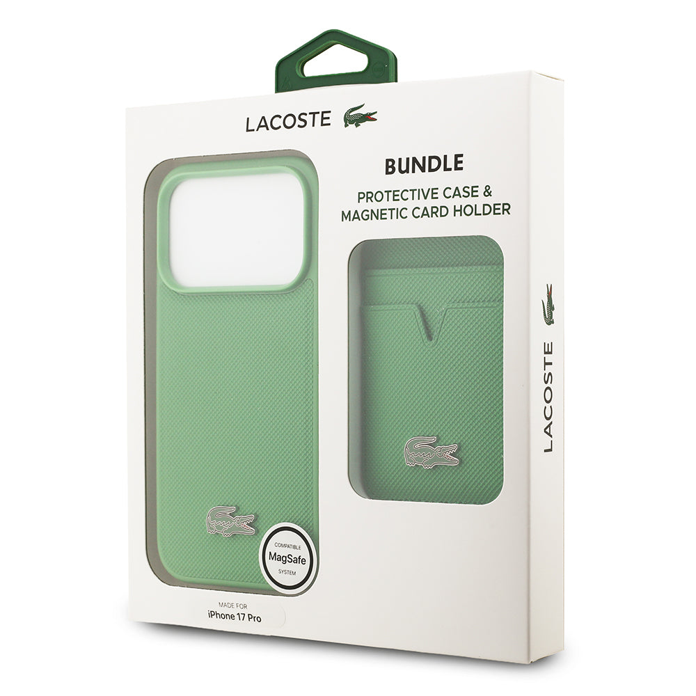 iPhone 17 Pro Kılıf Lacoste Orijinal Lisanslı M-safe Şarj Özellikli PU Pike Desenli Metal Logolu Kartlıklı Kılıf