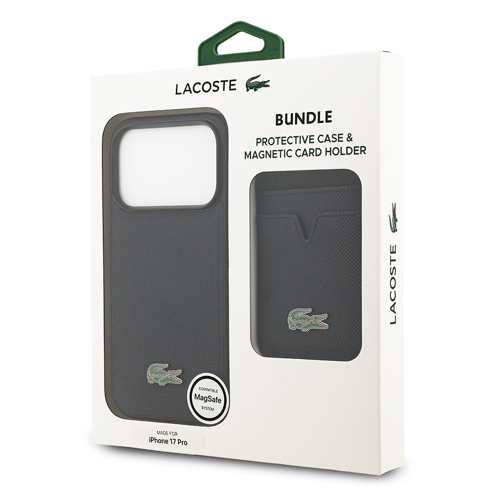 iPhone 17 Pro Kılıf Lacoste Orijinal Lisanslı M-safe Şarj Özellikli PU Pike Desenli Metal Logolu Kartlıklı Kılıf