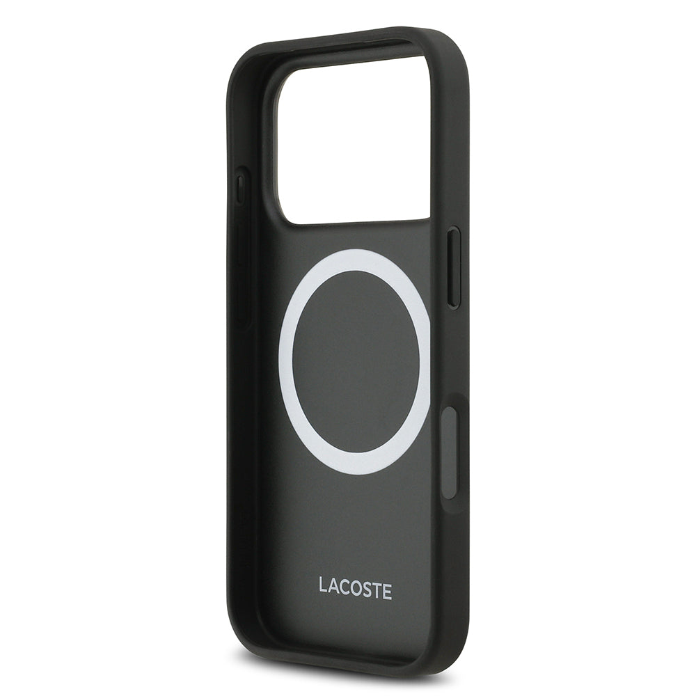 iPhone 17 Pro Kılıf Lacoste Orijinal Lisanslı M-safe Şarj Özellikli PU Pike Desenli Metal Logolu Kartlıklı Kılıf