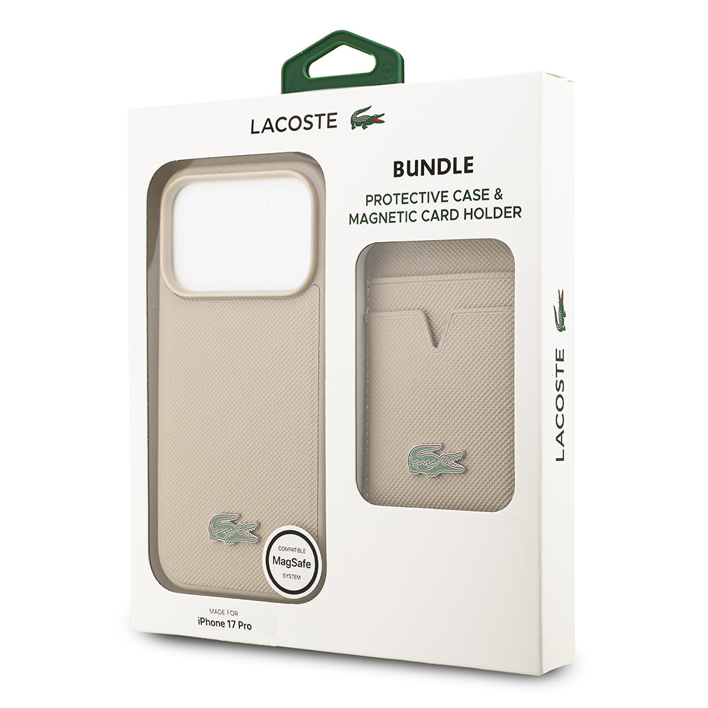 iPhone 17 Pro Kılıf Lacoste Orijinal Lisanslı M-safe Şarj Özellikli PU Pike Desenli Metal Logolu Kartlıklı Kılıf