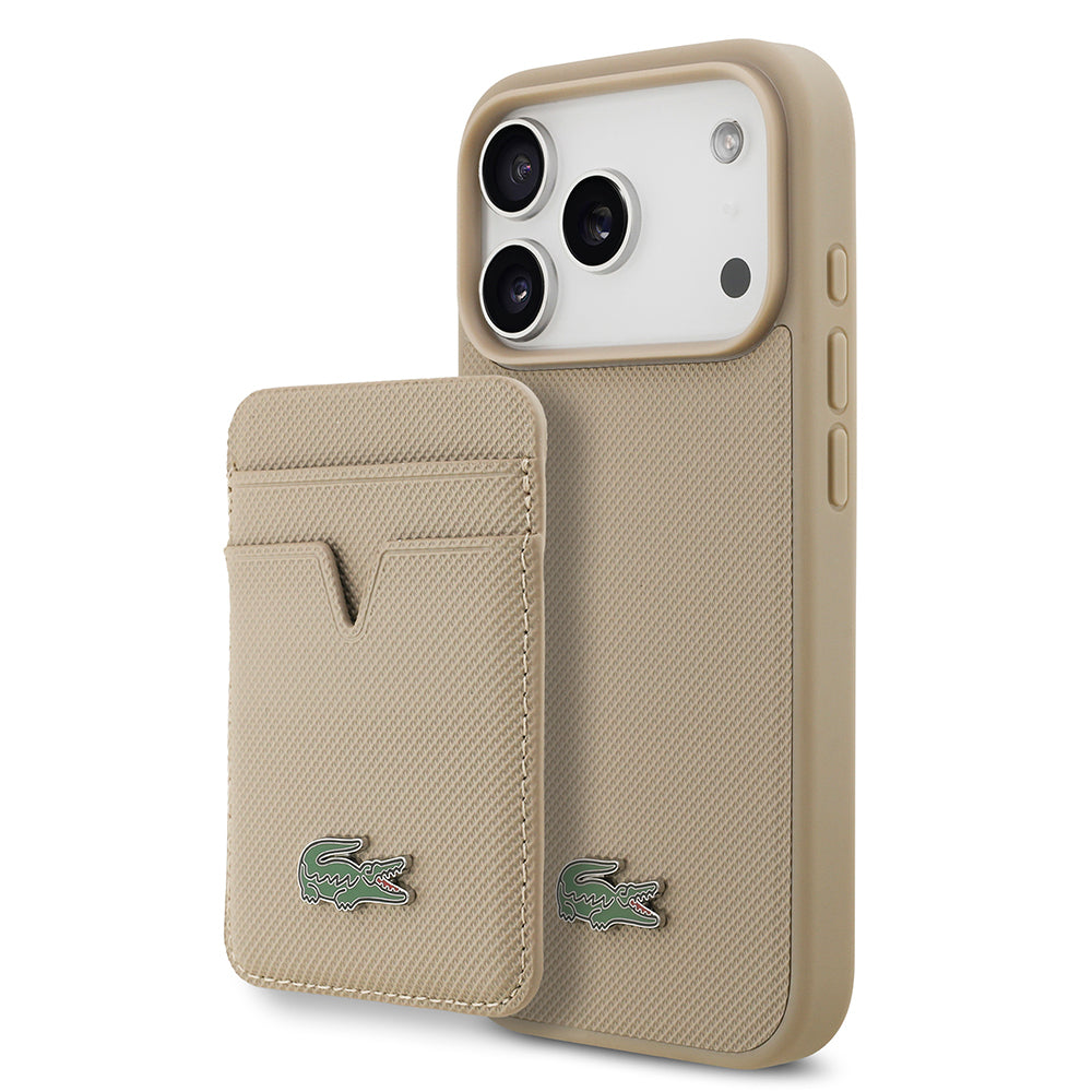 iPhone 17 Pro Kılıf Lacoste Orijinal Lisanslı M-safe Şarj Özellikli PU Pike Desenli Metal Logolu Kartlıklı Kılıf