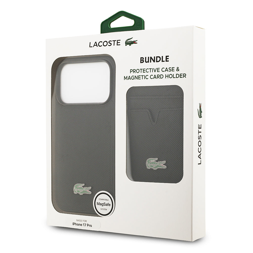 iPhone 17 Pro Kılıf Lacoste Orijinal Lisanslı M-safe Şarj Özellikli PU Pike Desenli Metal Logolu Kartlıklı Kılıf