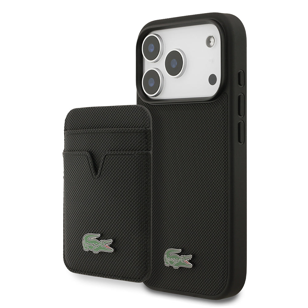 iPhone 17 Pro Kılıf Lacoste Orijinal Lisanslı M-safe Şarj Özellikli PU Pike Desenli Metal Logolu Kartlıklı Kılıf