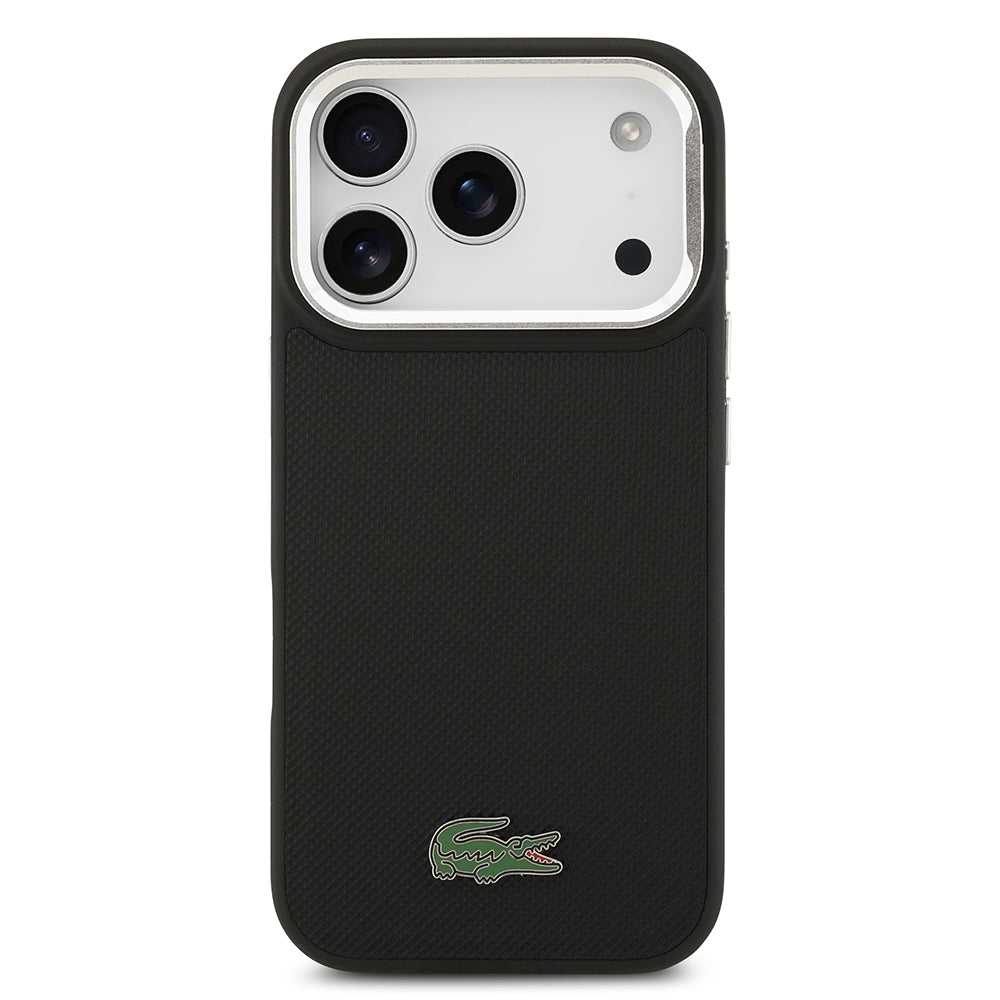 iPhone 17 Pro Kılıf Lacoste Orijinal Lisanslı M-safe Şarj Özellikli PU Pike Desenli Standlı Metal Logolu Kılıf