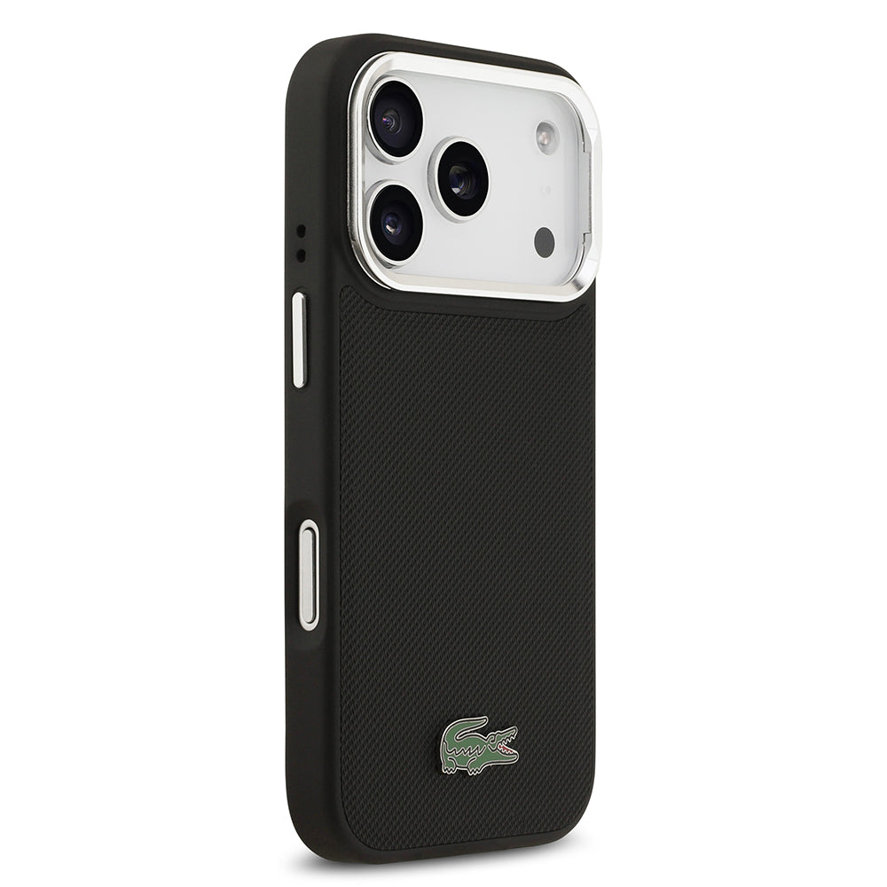 iPhone 17 Pro Kılıf Lacoste Orijinal Lisanslı M-safe Şarj Özellikli PU Pike Desenli Standlı Metal Logolu Kılıf