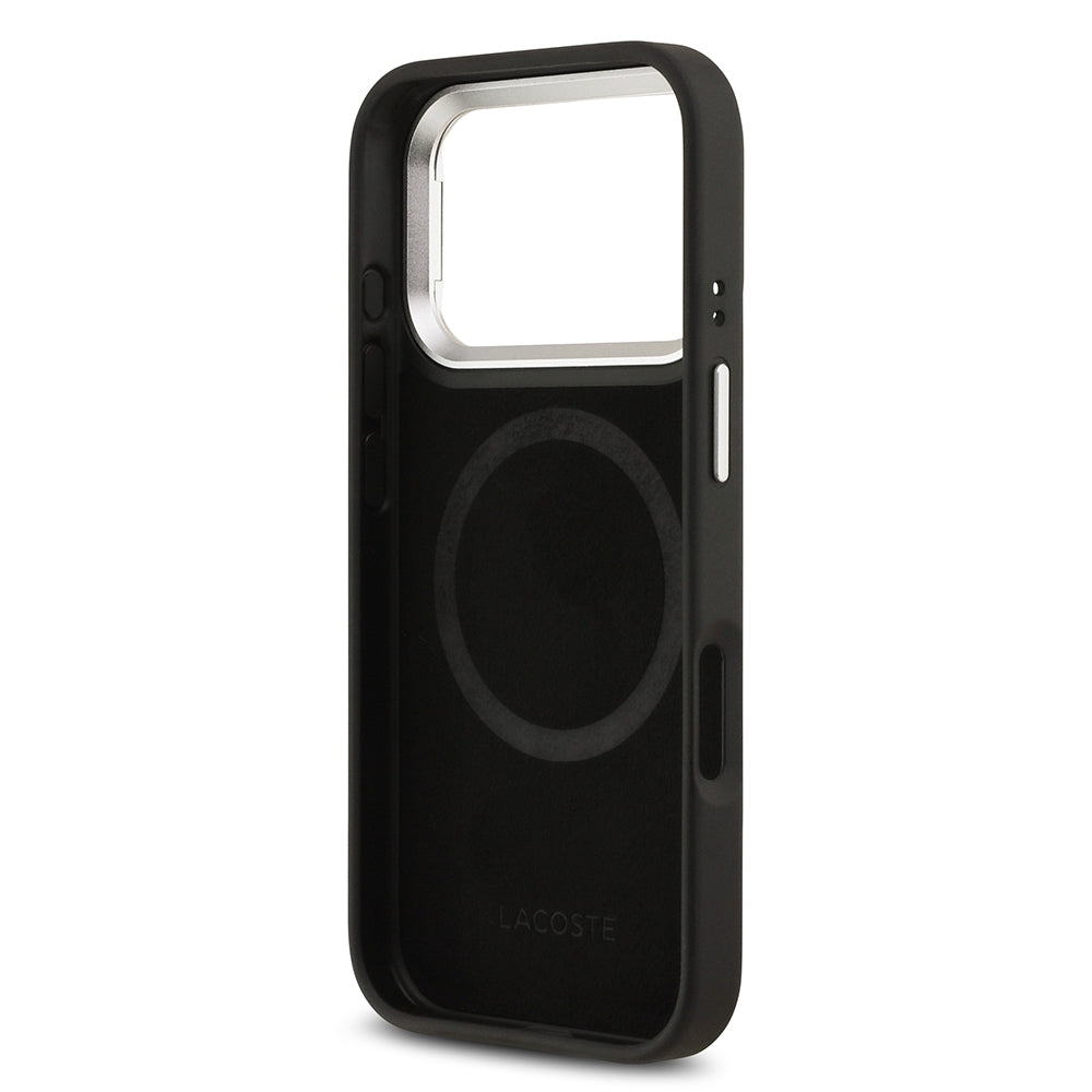 iPhone 17 Pro Kılıf Lacoste Orijinal Lisanslı M-safe Şarj Özellikli PU Pike Desenli Standlı Metal Logolu Kılıf