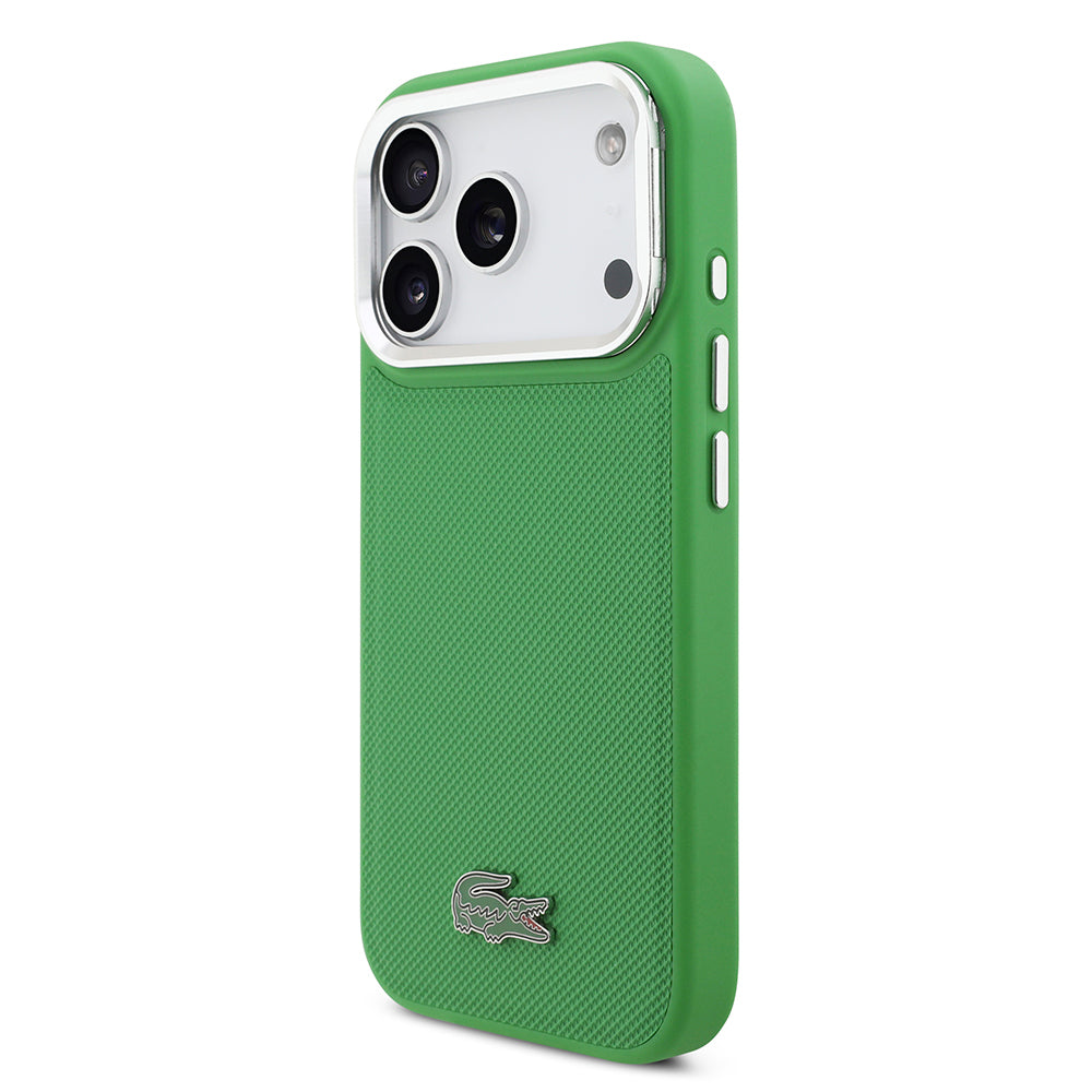 iPhone 17 Pro Kılıf Lacoste Orijinal Lisanslı M-safe Şarj Özellikli PU Pike Desenli Standlı Metal Logolu Kılıf