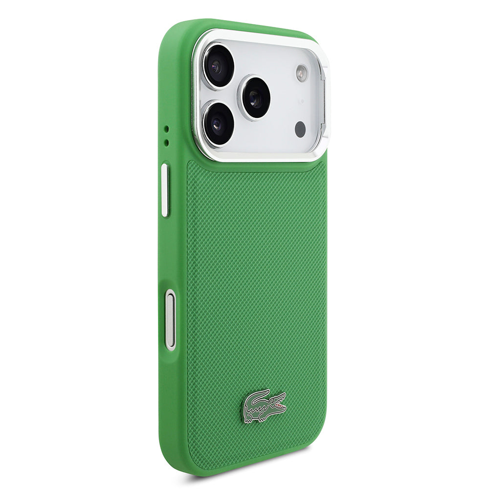 iPhone 17 Pro Kılıf Lacoste Orijinal Lisanslı M-safe Şarj Özellikli PU Pike Desenli Standlı Metal Logolu Kılıf