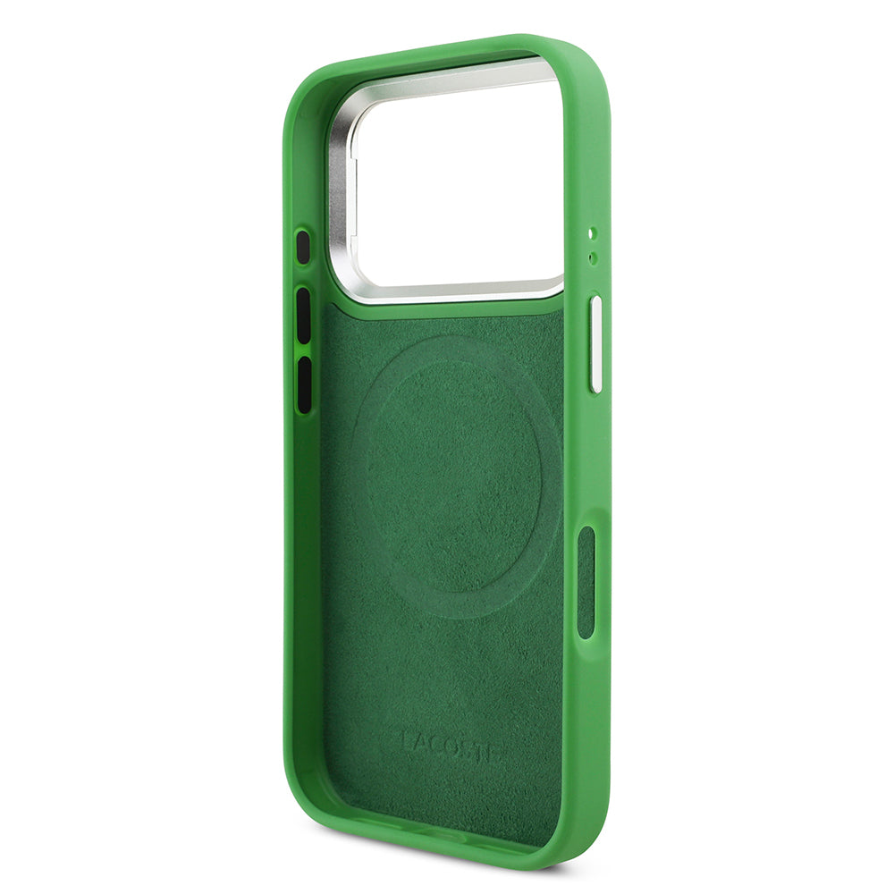 iPhone 17 Pro Kılıf Lacoste Orijinal Lisanslı M-safe Şarj Özellikli PU Pike Desenli Standlı Metal Logolu Kılıf