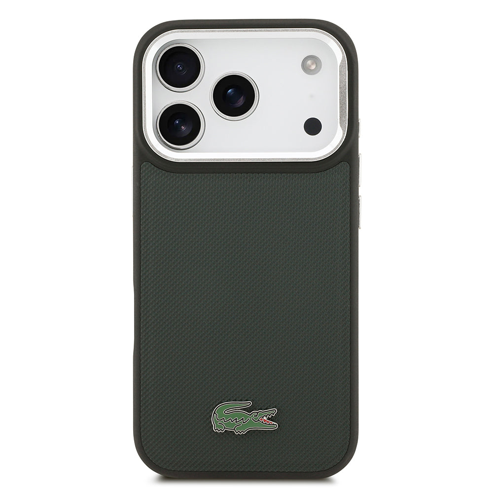 iPhone 17 Pro Kılıf Lacoste Orijinal Lisanslı M-safe Şarj Özellikli PU Pike Desenli Standlı Metal Logolu Kılıf