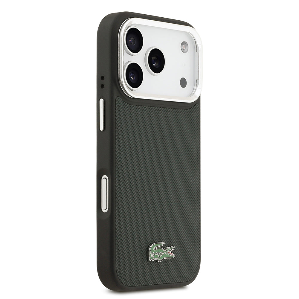 iPhone 17 Pro Kılıf Lacoste Orijinal Lisanslı M-safe Şarj Özellikli PU Pike Desenli Standlı Metal Logolu Kılıf