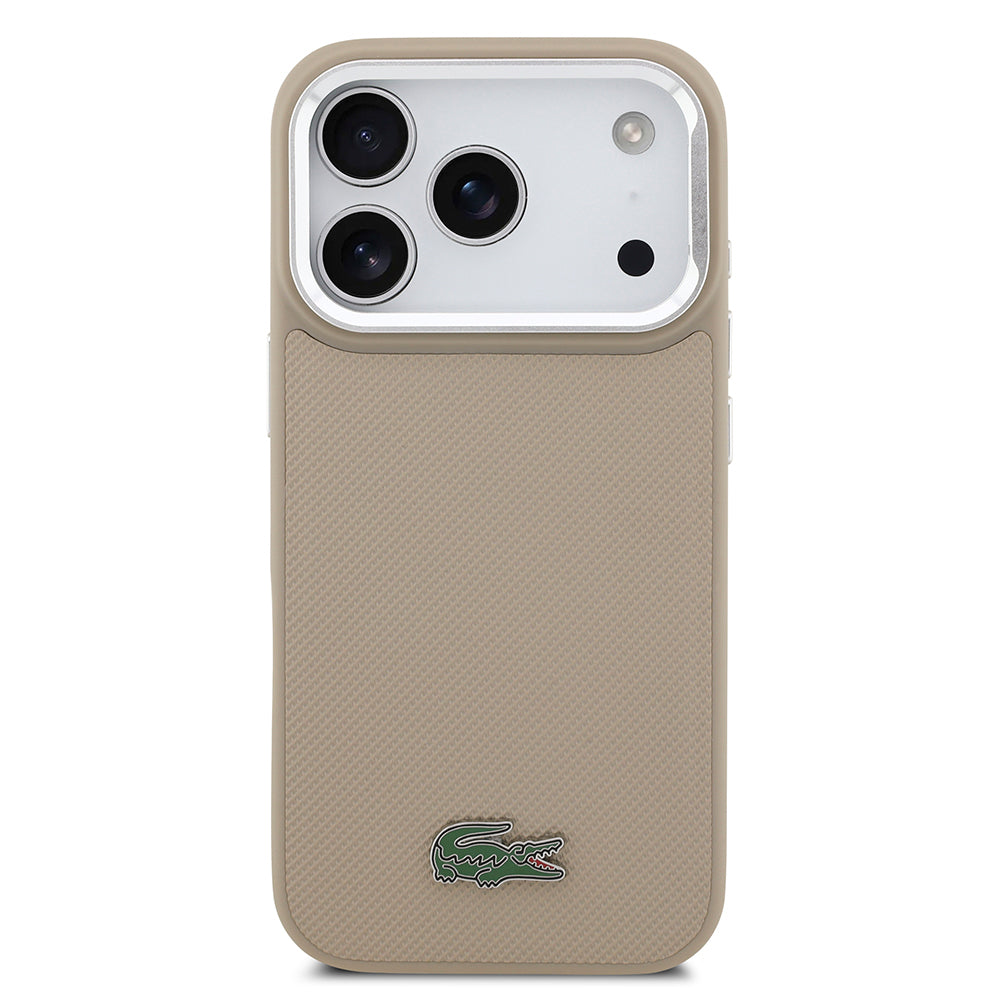 iPhone 17 Pro Kılıf Lacoste Orijinal Lisanslı M-safe Şarj Özellikli PU Pike Desenli Standlı Metal Logolu Kılıf