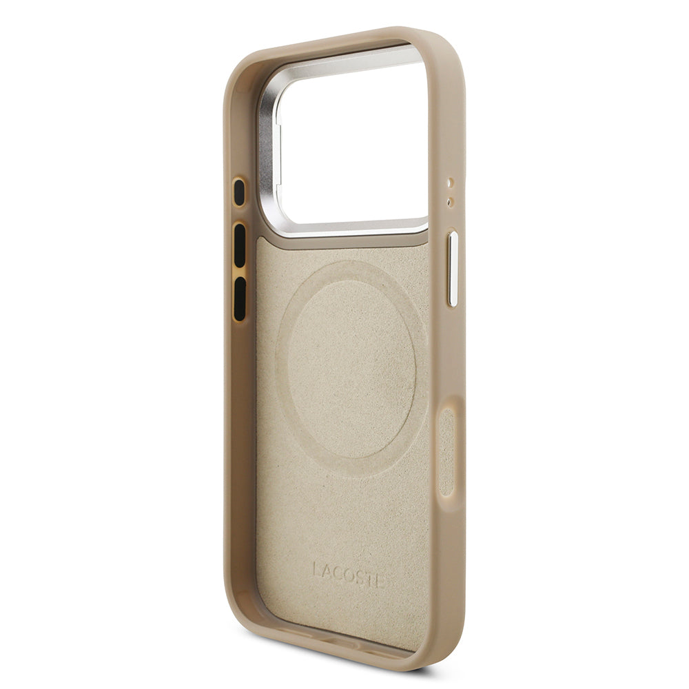 iPhone 17 Pro Kılıf Lacoste Orijinal Lisanslı M-safe Şarj Özellikli PU Pike Desenli Standlı Metal Logolu Kılıf