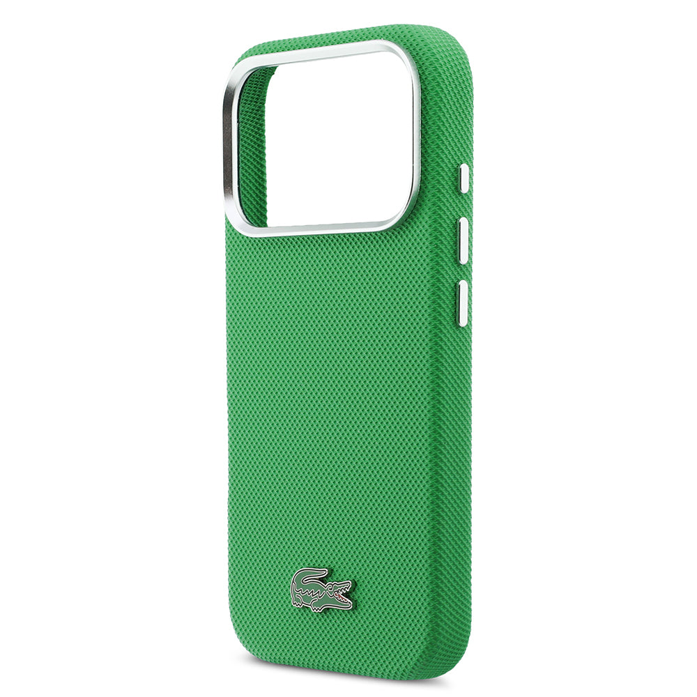 iPhone 17 Pro Kılıf Lacoste Orijinal Lisanslı M-Safe Şarj Özellikli PVC Pike Desenli Arka Yüzey İkonik Timsah Dokuma Logolu Kılıf
