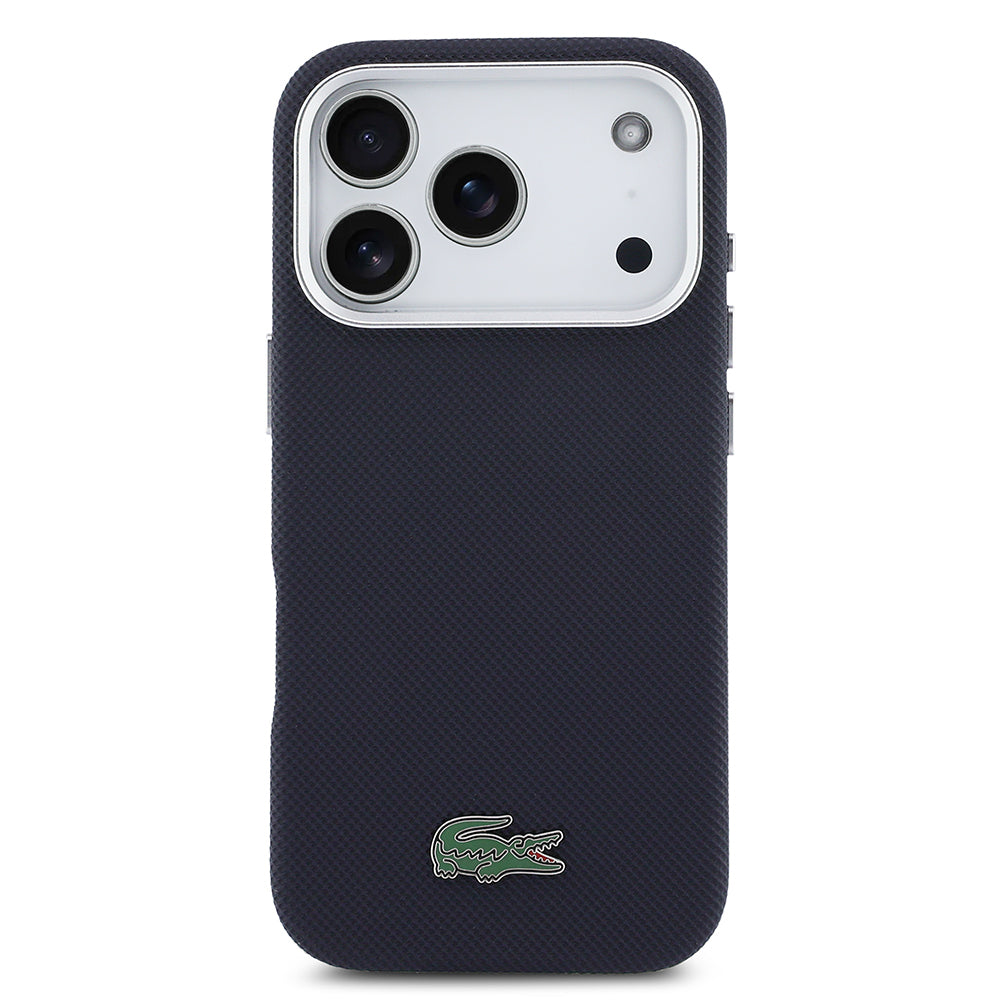 iPhone 17 Pro Kılıf Lacoste Orijinal Lisanslı M-Safe Şarj Özellikli PVC Pike Desenli Arka Yüzey İkonik Timsah Dokuma Logolu Kılıf