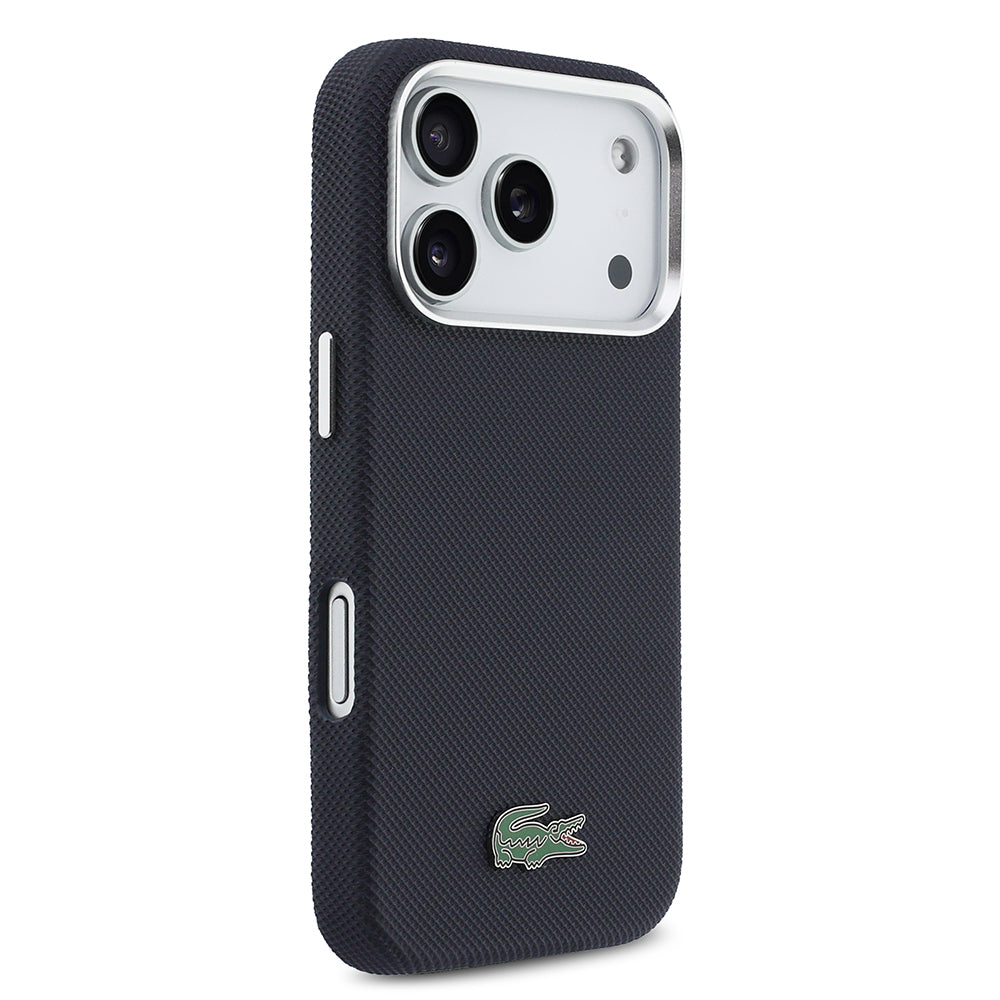 iPhone 17 Pro Kılıf Lacoste Orijinal Lisanslı M-Safe Şarj Özellikli PVC Pike Desenli Arka Yüzey İkonik Timsah Dokuma Logolu Kılıf