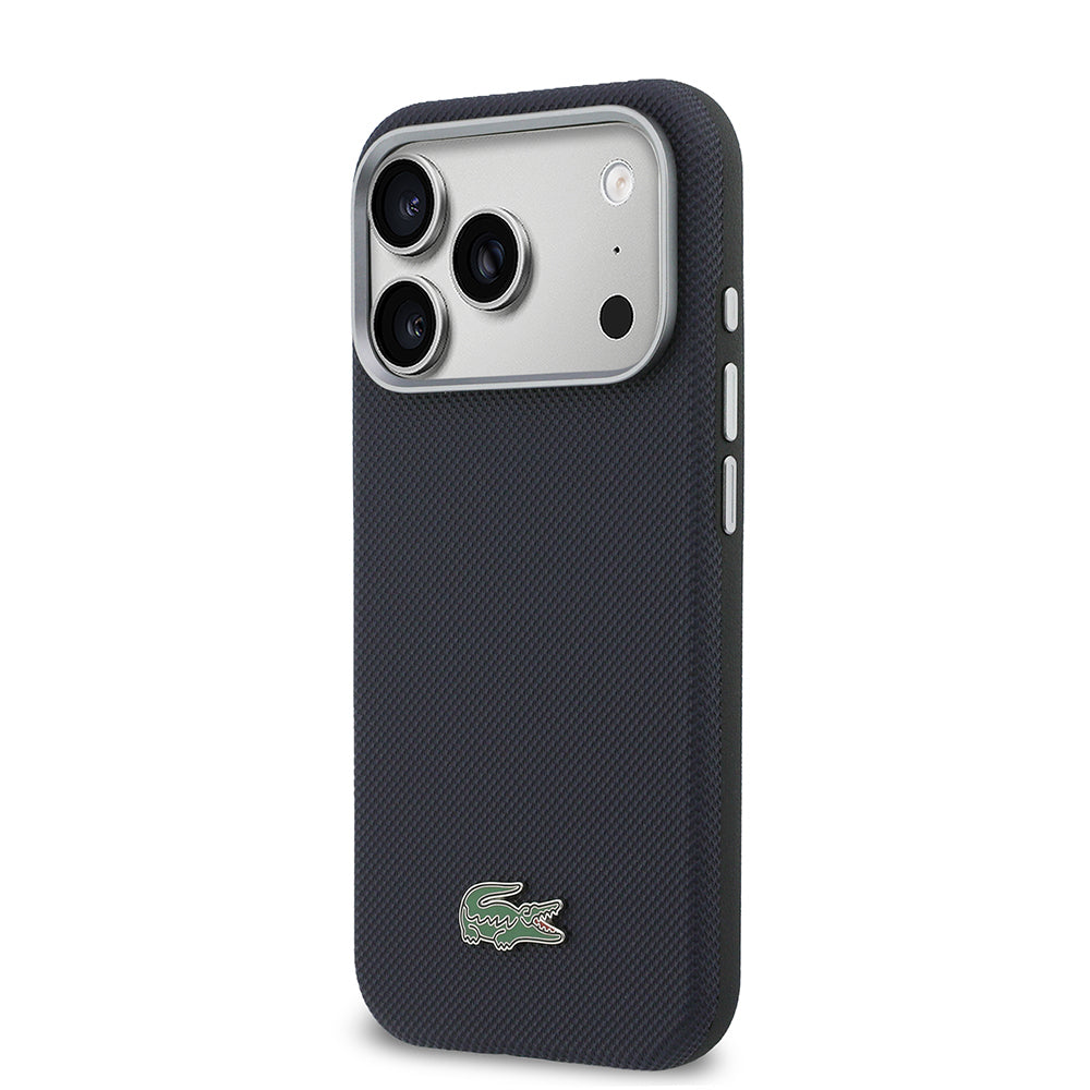 iPhone 17 Pro Kılıf Lacoste Orijinal Lisanslı M-Safe Şarj Özellikli PVC Yarı Pike Desenli Arka Yüzey İkonik Timsah Dokuma Logolu Kılıf