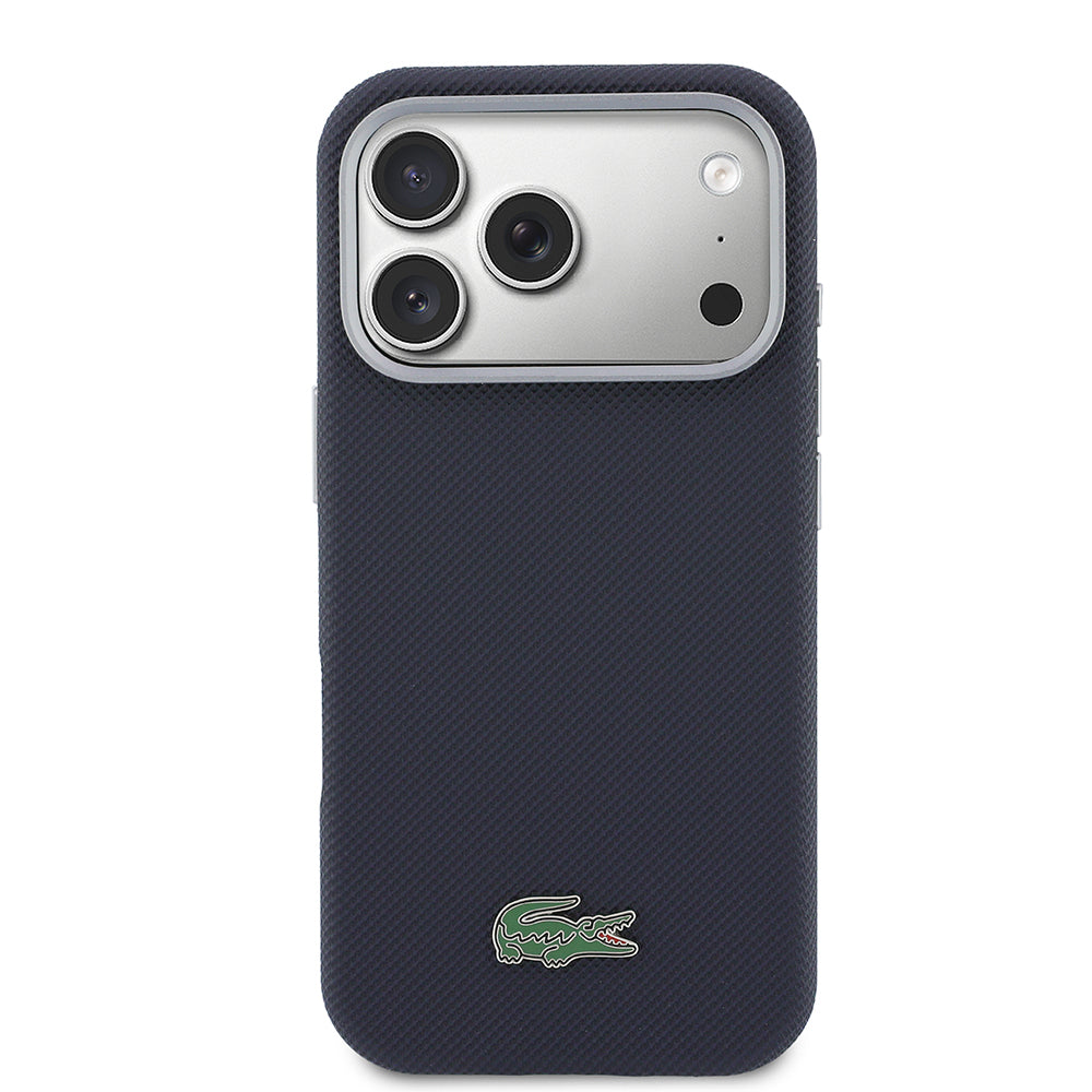 iPhone 17 Pro Kılıf Lacoste Orijinal Lisanslı M-Safe Şarj Özellikli PVC Yarı Pike Desenli Arka Yüzey İkonik Timsah Dokuma Logolu Kılıf
