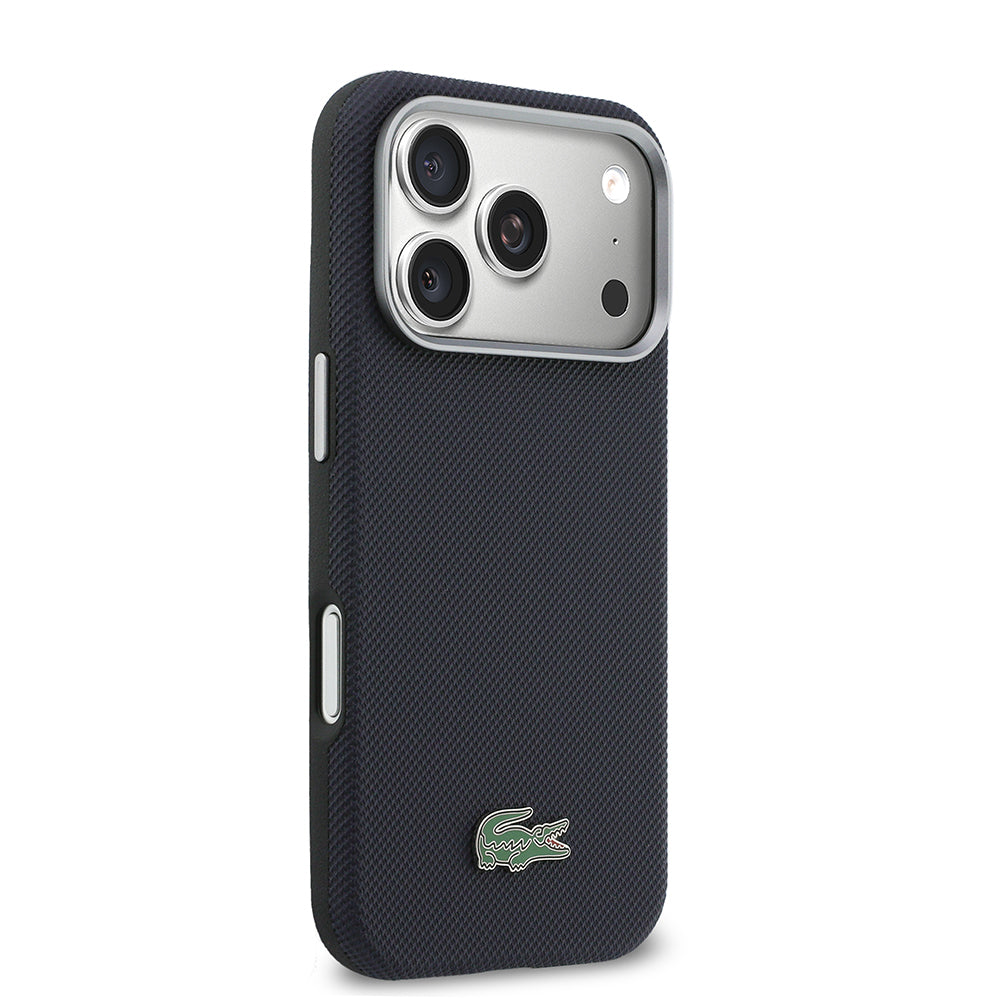 iPhone 17 Pro Kılıf Lacoste Orijinal Lisanslı M-Safe Şarj Özellikli PVC Yarı Pike Desenli Arka Yüzey İkonik Timsah Dokuma Logolu Kılıf