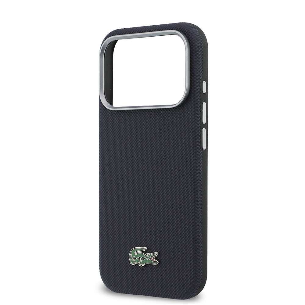 iPhone 17 Pro Kılıf Lacoste Orijinal Lisanslı M-Safe Şarj Özellikli PVC Yarı Pike Desenli Arka Yüzey İkonik Timsah Dokuma Logolu Kılıf