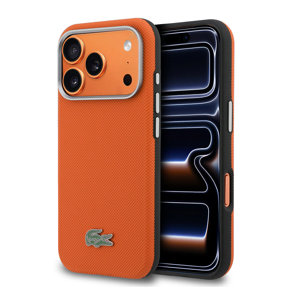 iPhone 17 Pro Kılıf Lacoste Orijinal Lisanslı M-Safe Şarj Özellikli PVC Yarı Pike Desenli Arka Yüzey İkonik Timsah Dokuma Logolu Kılıf