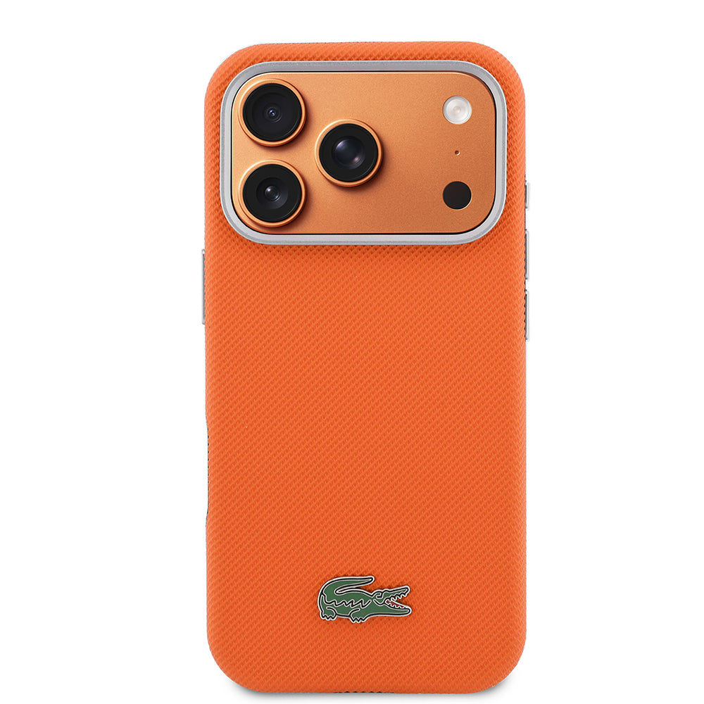 iPhone 17 Pro Kılıf Lacoste Orijinal Lisanslı M-Safe Şarj Özellikli PVC Yarı Pike Desenli Arka Yüzey İkonik Timsah Dokuma Logolu Kılıf