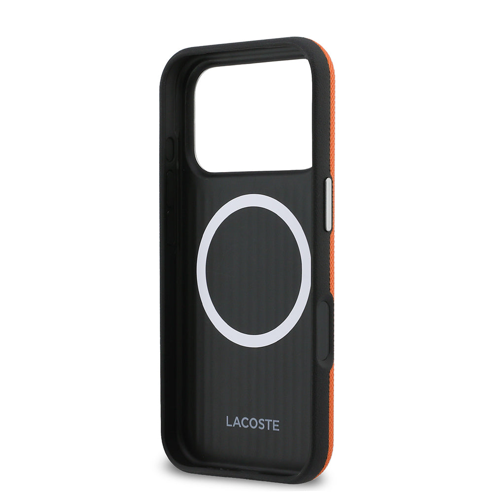 iPhone 17 Pro Kılıf Lacoste Orijinal Lisanslı M-Safe Şarj Özellikli PVC Yarı Pike Desenli Arka Yüzey İkonik Timsah Dokuma Logolu Kılıf