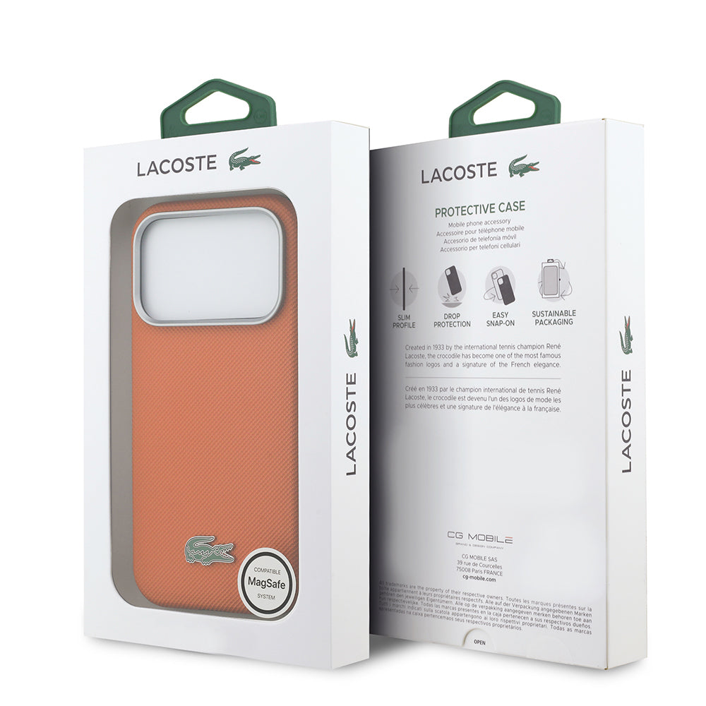 iPhone 17 Pro Kılıf Lacoste Orijinal Lisanslı M-Safe Şarj Özellikli PVC Yarı Pike Desenli Arka Yüzey İkonik Timsah Dokuma Logolu Kılıf