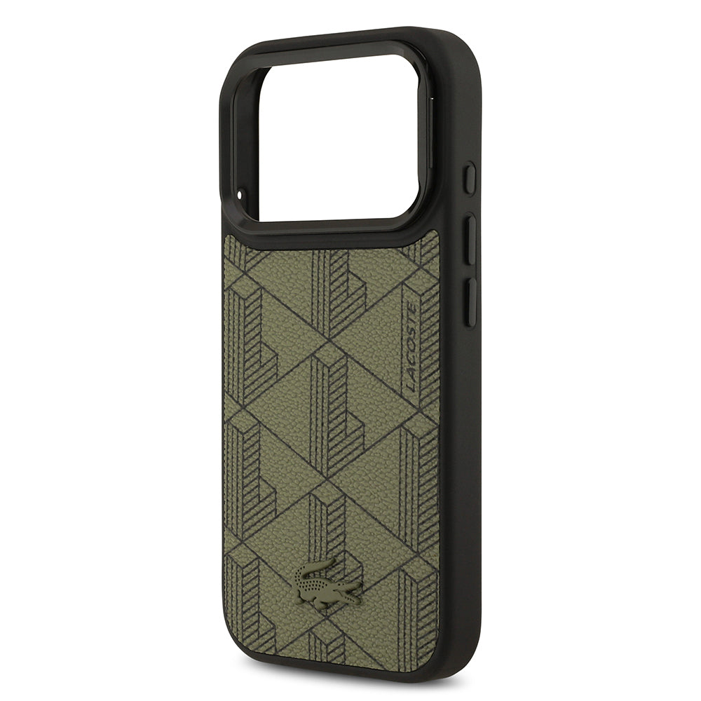 iPhone 17 Pro Kılıf Lacoste Orijinal Lisanslı M-safe Şarj Özellikli Standlı PU Deri Karışık Monogram Desenli Kılıf